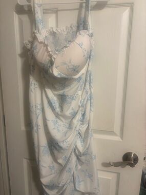Cider White Floral Mini Dress with Light Blue Print
